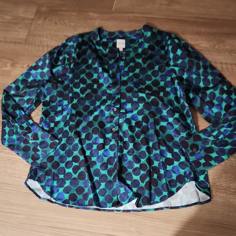 NIC+ZOE Blue and Green Polka Dot Button-Down Shirt